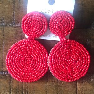 Red Beaded Statement Earrings